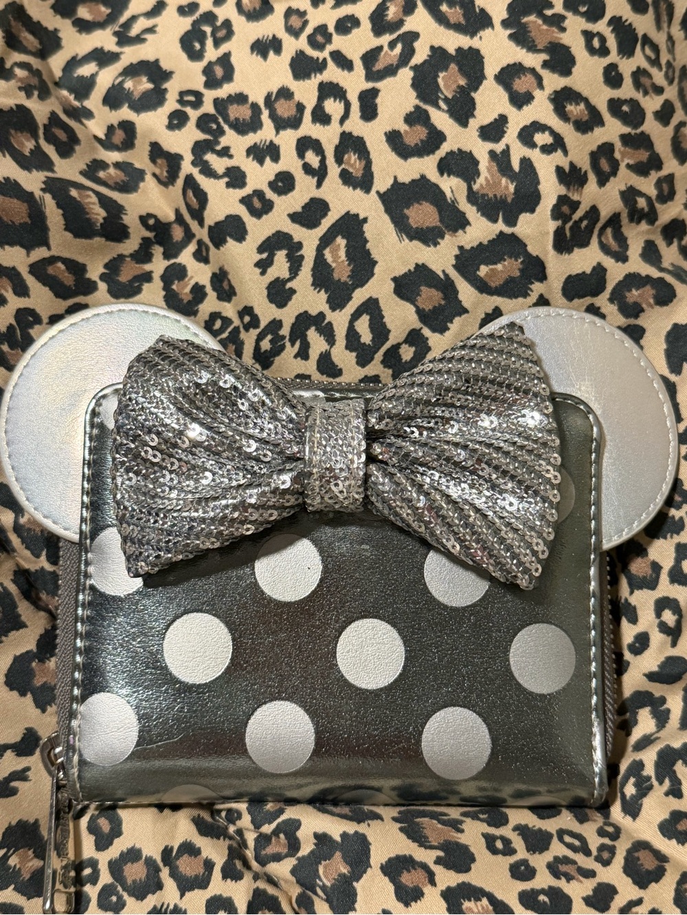 Disney Silver Polka Dot Minnie Wallet with Sequined Bow Ears